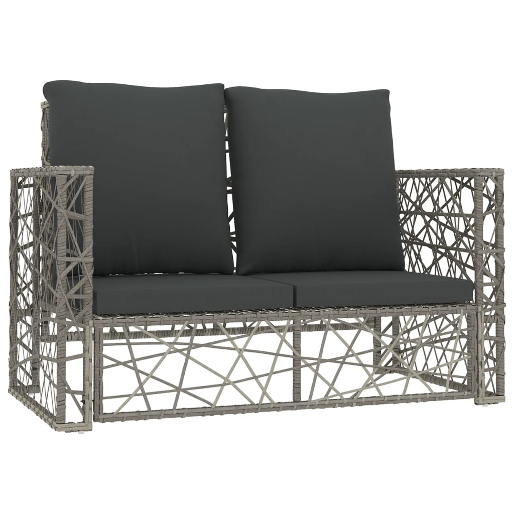 2 Pcs conjunto lounge de jardim c/ almofadões vime PE cinzento