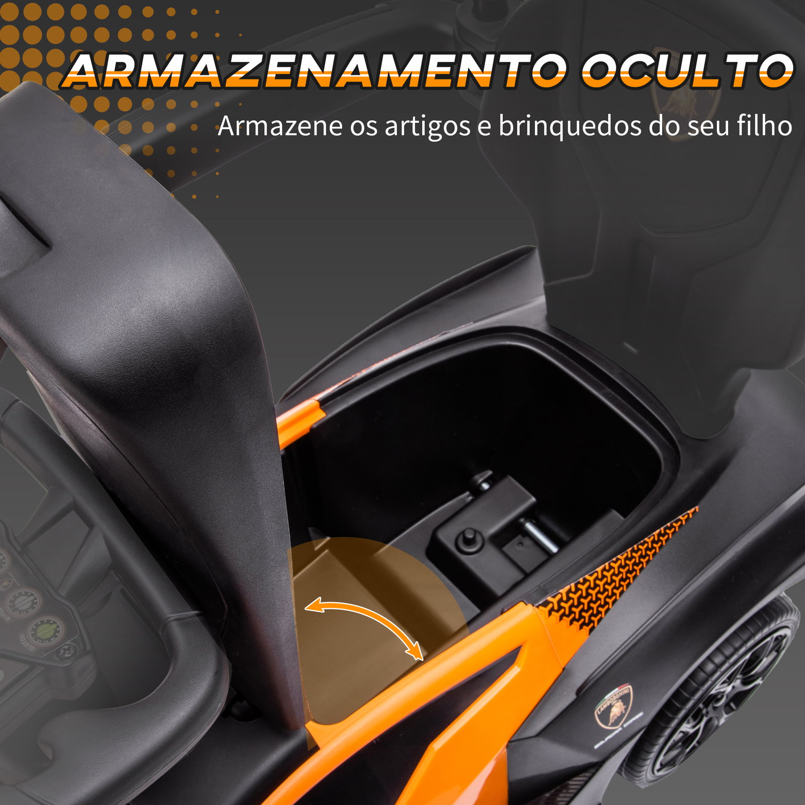 Carro andador lamborghini essenza scv2 carro andador com buzina guiador e grade de segurança 86,5x40x89,5cm laranja