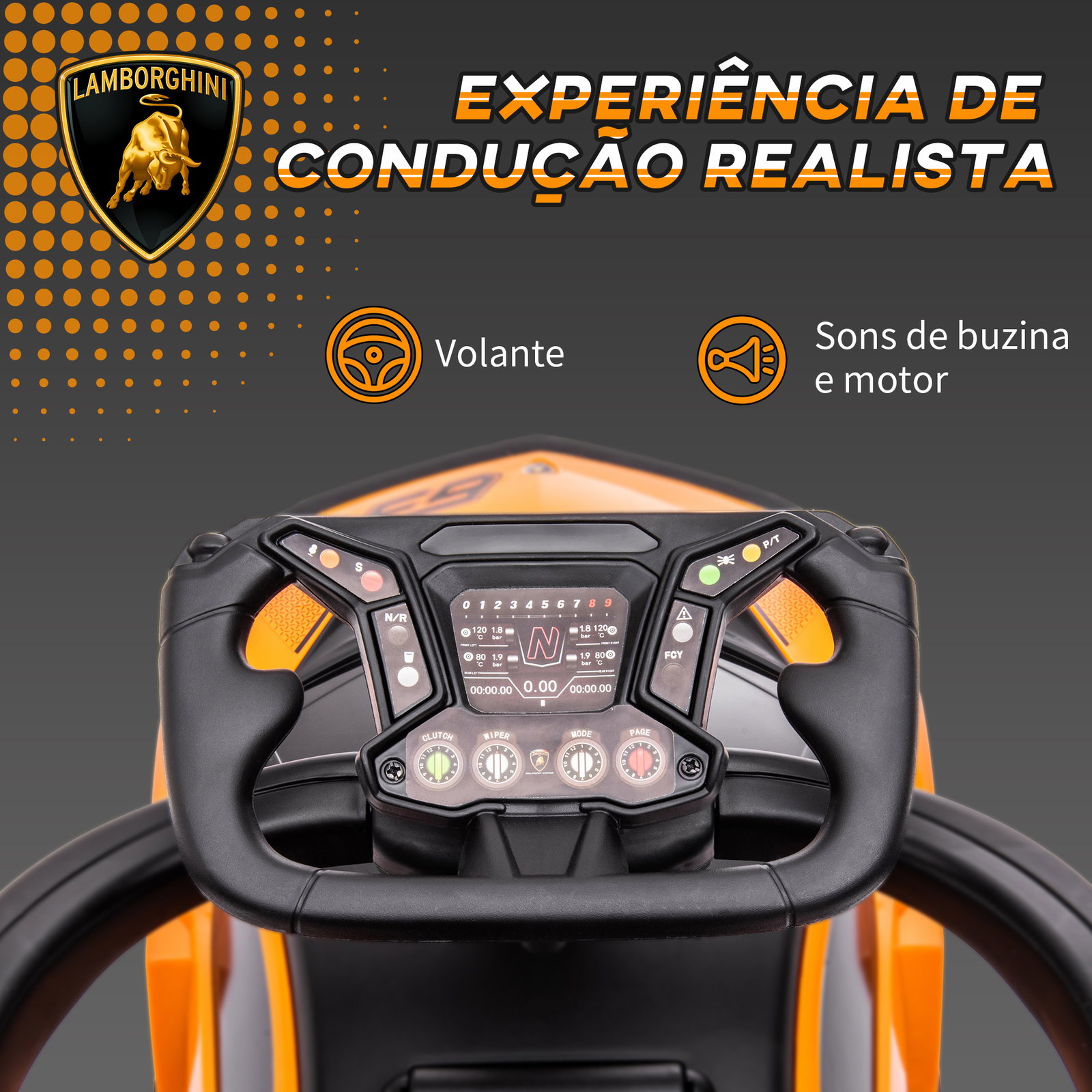 Carro andador lamborghini essenza scv2 carro andador com buzina guiador e grade de segurança 86,5x40x89,5cm laranja