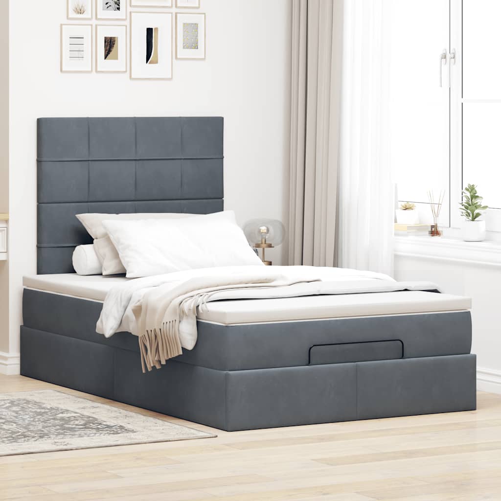 Estrutura de cama otomana com colchões cinza escuro veludo