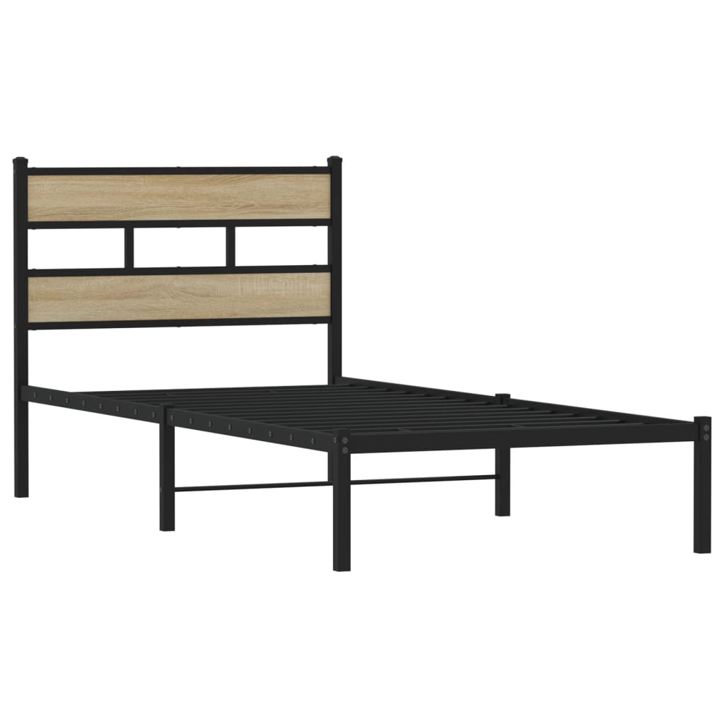 Estrutura de cama sem colchão 100x190 cm metal carvalho sonoma