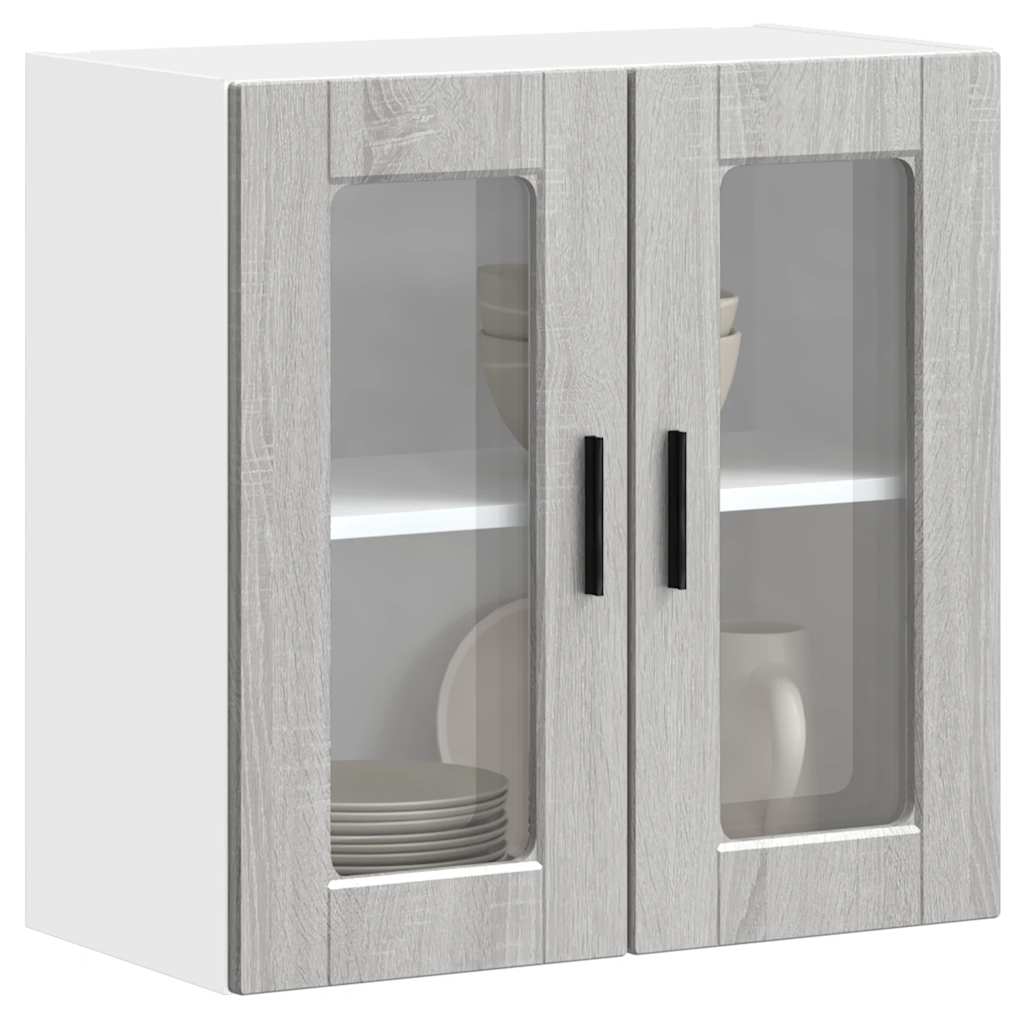 Armário de parede de cozinha porta de vidro porto cinza sonoma