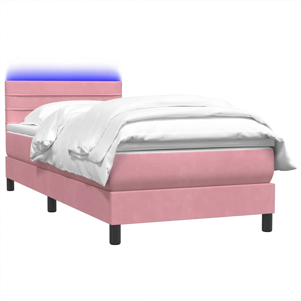 Cama box spring c/ colchão e LED 80x220 cm veludo rosa