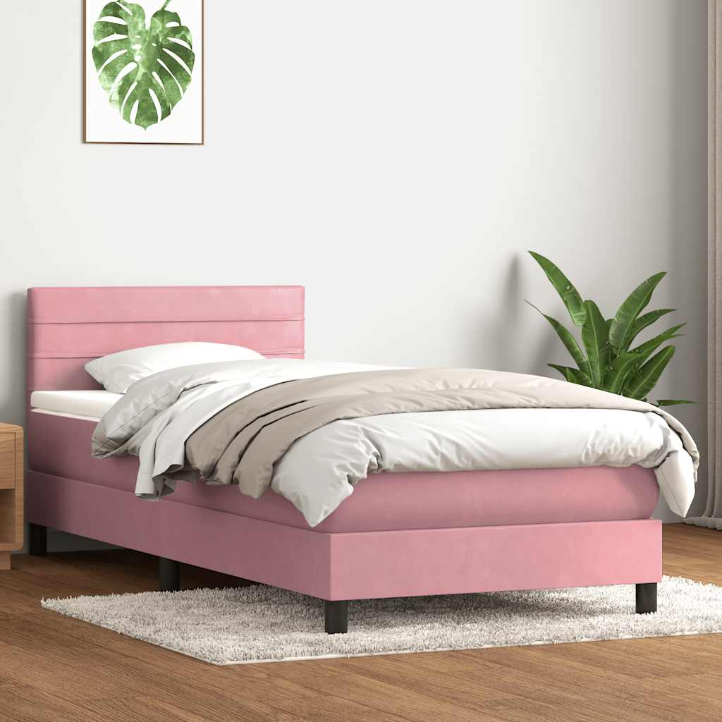 Cama box spring c/ colchão e LED 80x220 cm veludo rosa