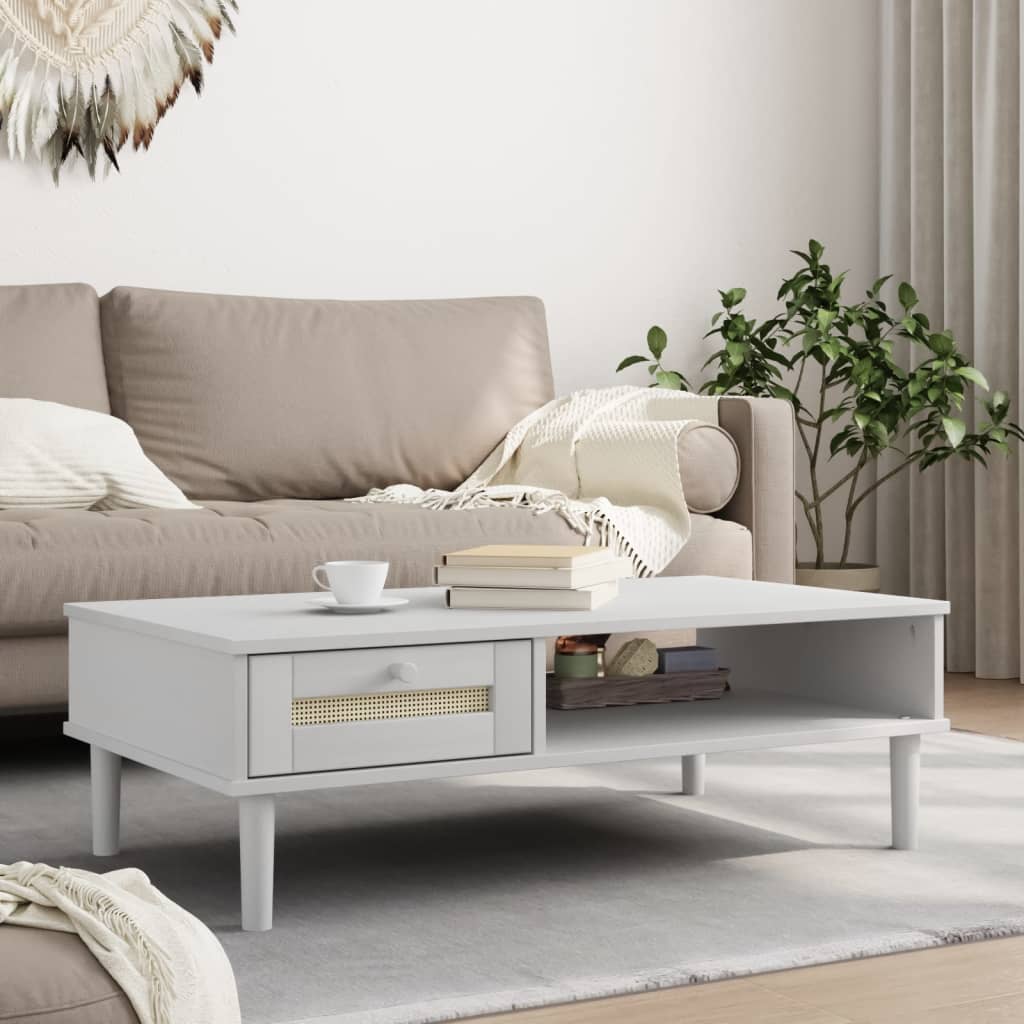 Mesa de centro senja 100x55x33 cm pinho maciço branco