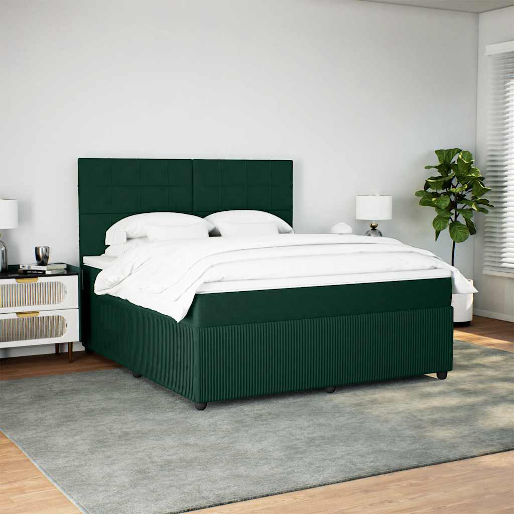 Cama com molas/colchão 180x200 cm veludo verde-escuro
