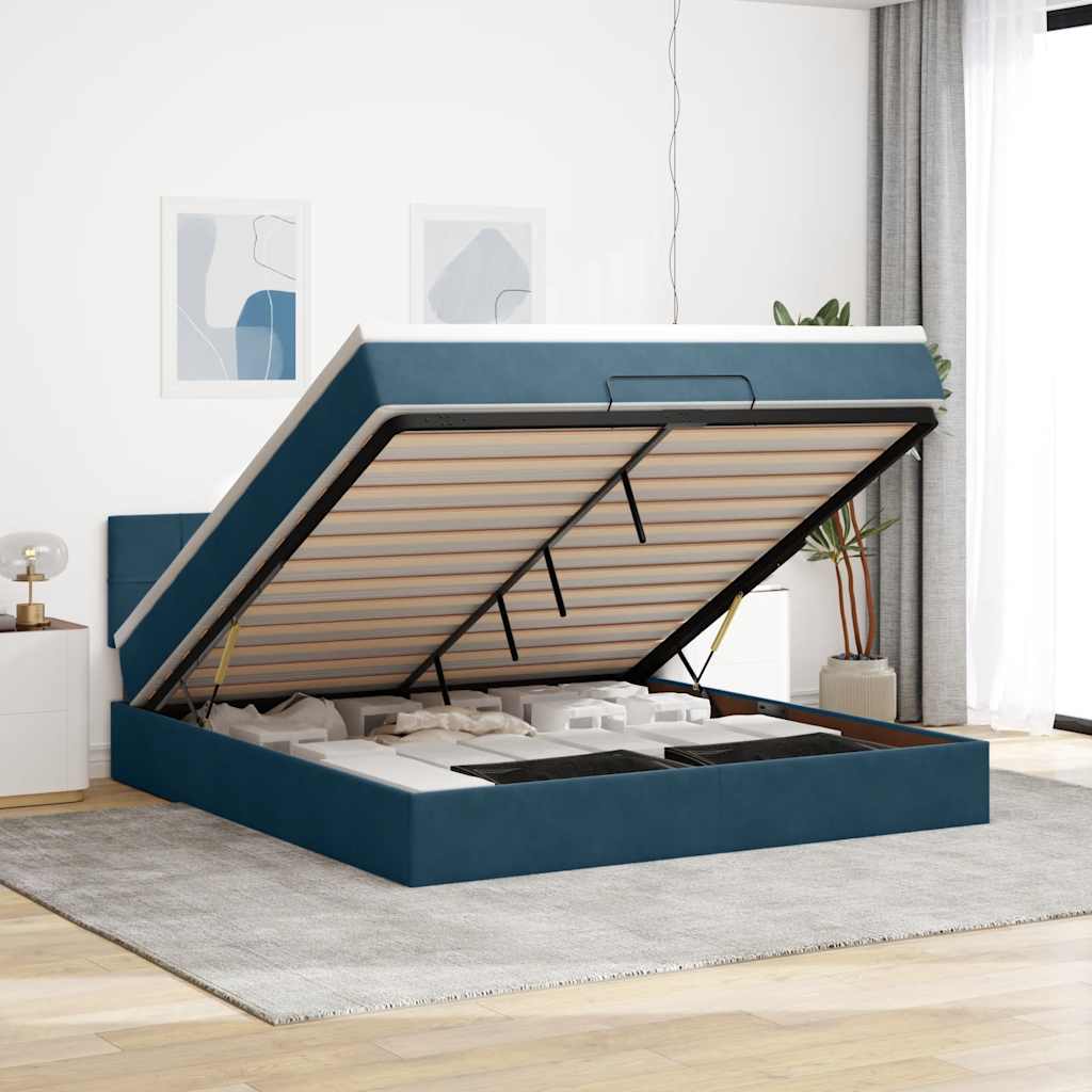 Estrutura de cama otomana com colchão 160x200 cm azul escuro