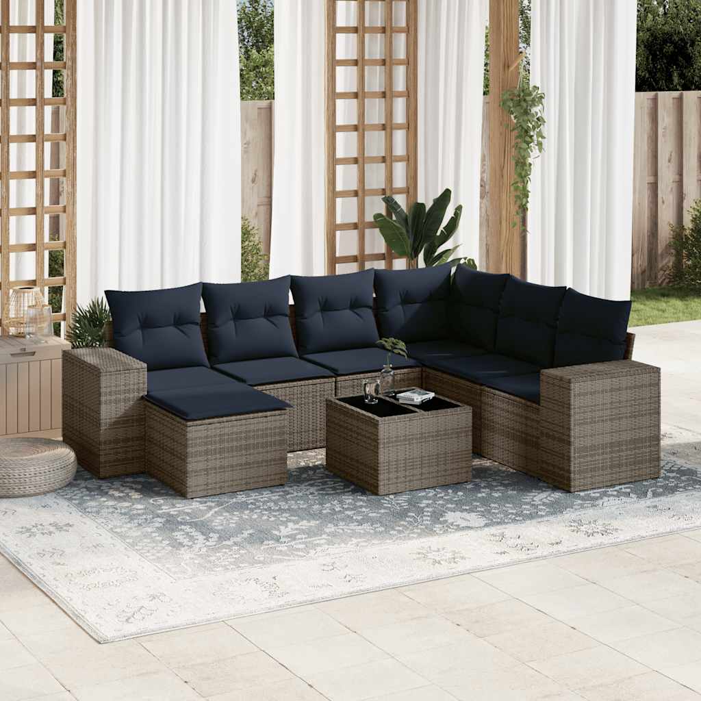 Conjunto de sofá de jardim com 8 peças e almofadas em rattan sintético cinza