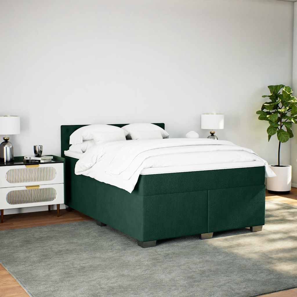 Cama com molas/colchão 140x190 cm veludo verde-escuro