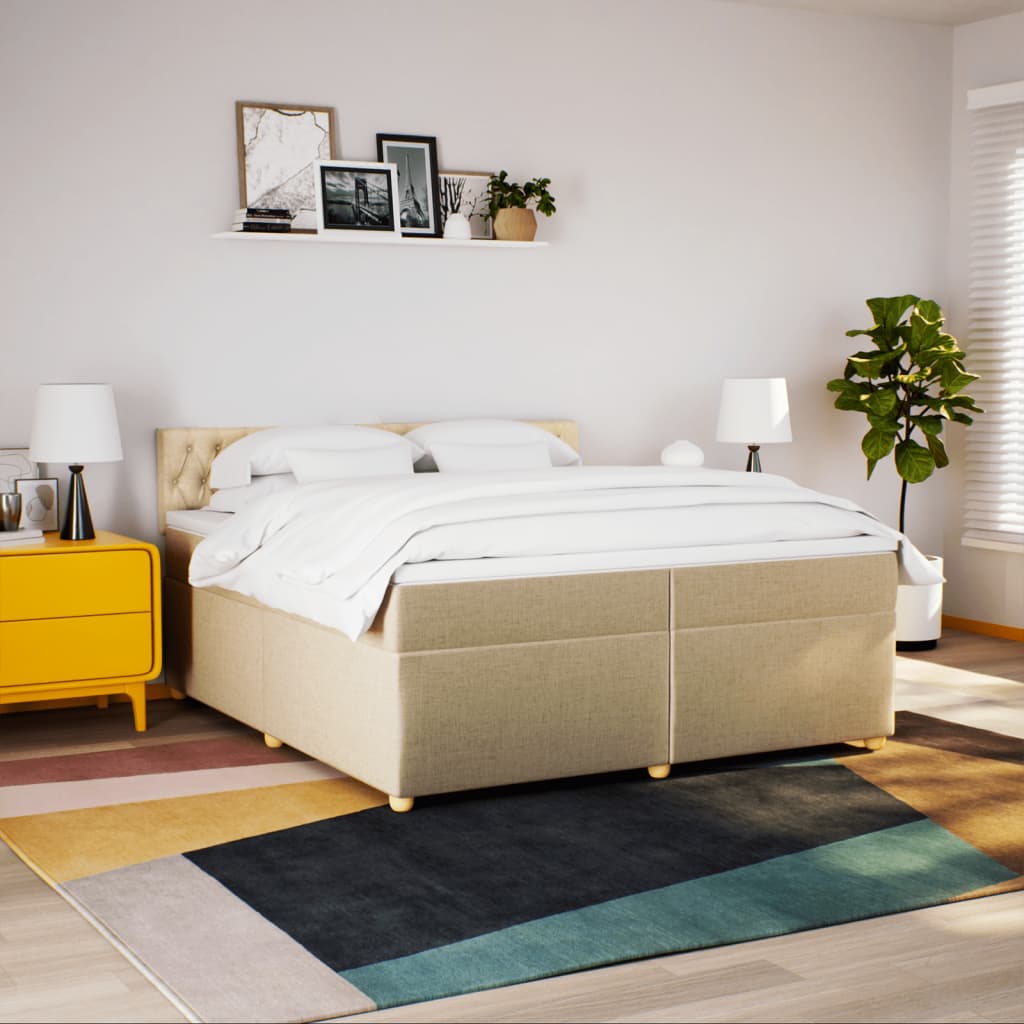 Cama com molas/colchão 200x200 cm tecido cor creme