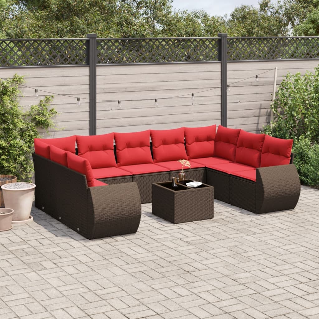 Conjunto de sofá de jardim com 10 peças e almofadas em rattan sintético marrom