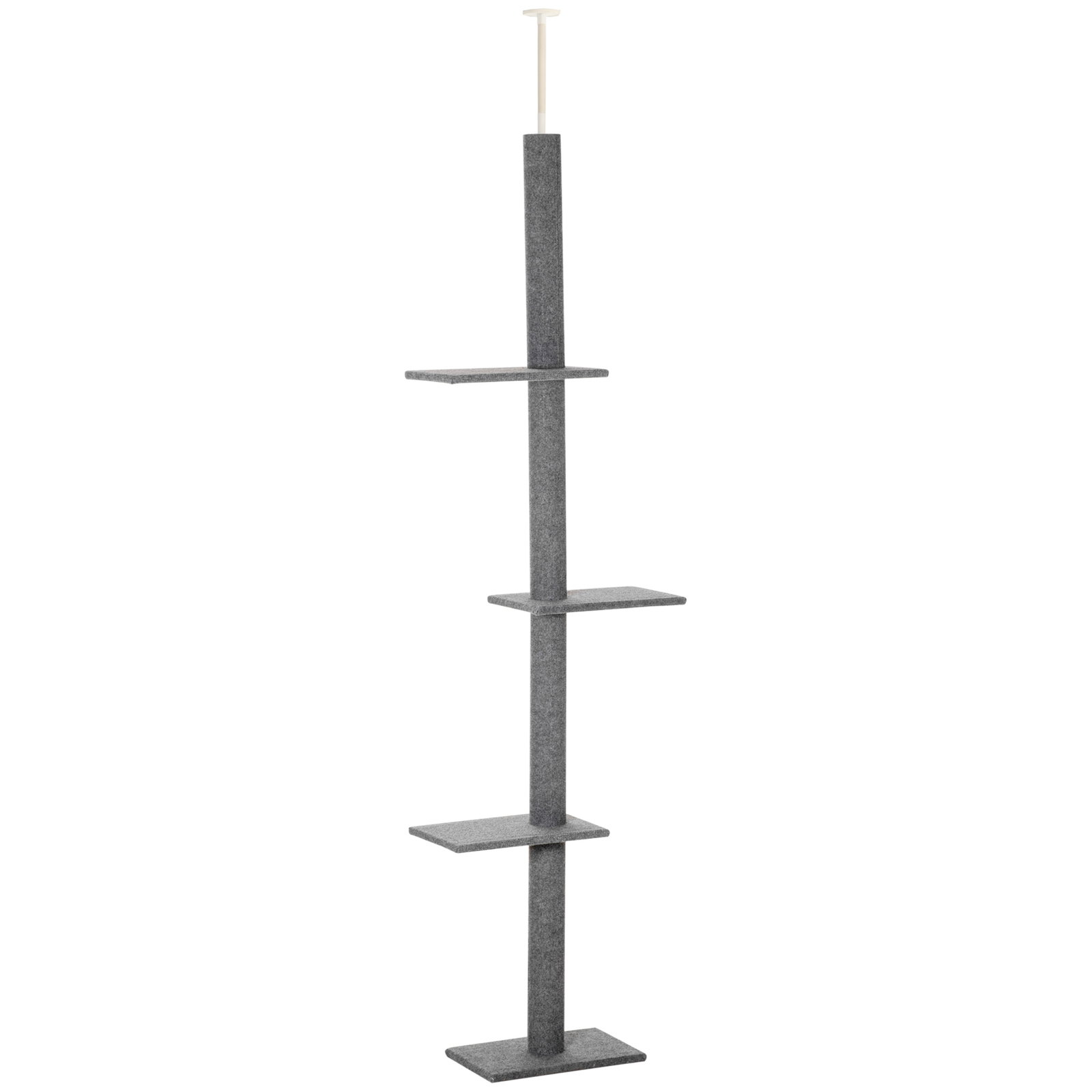 Arranhador para Gatos do Chão ao Teto com Altura Ajustável, 4 Plataformas e Poste 43x27x228-260 cm Cinzento