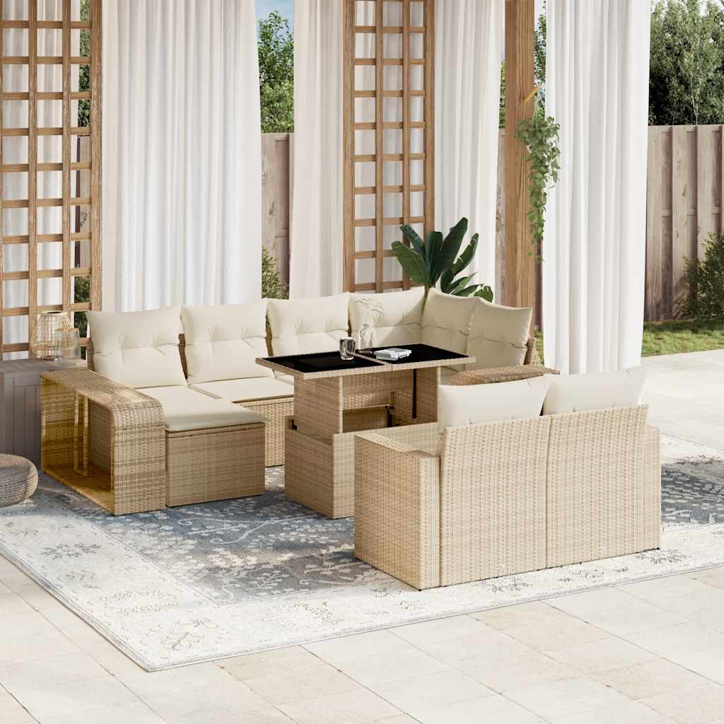 11 Pcs conjunto sofás de jardim c/ almofadões vime PE bege