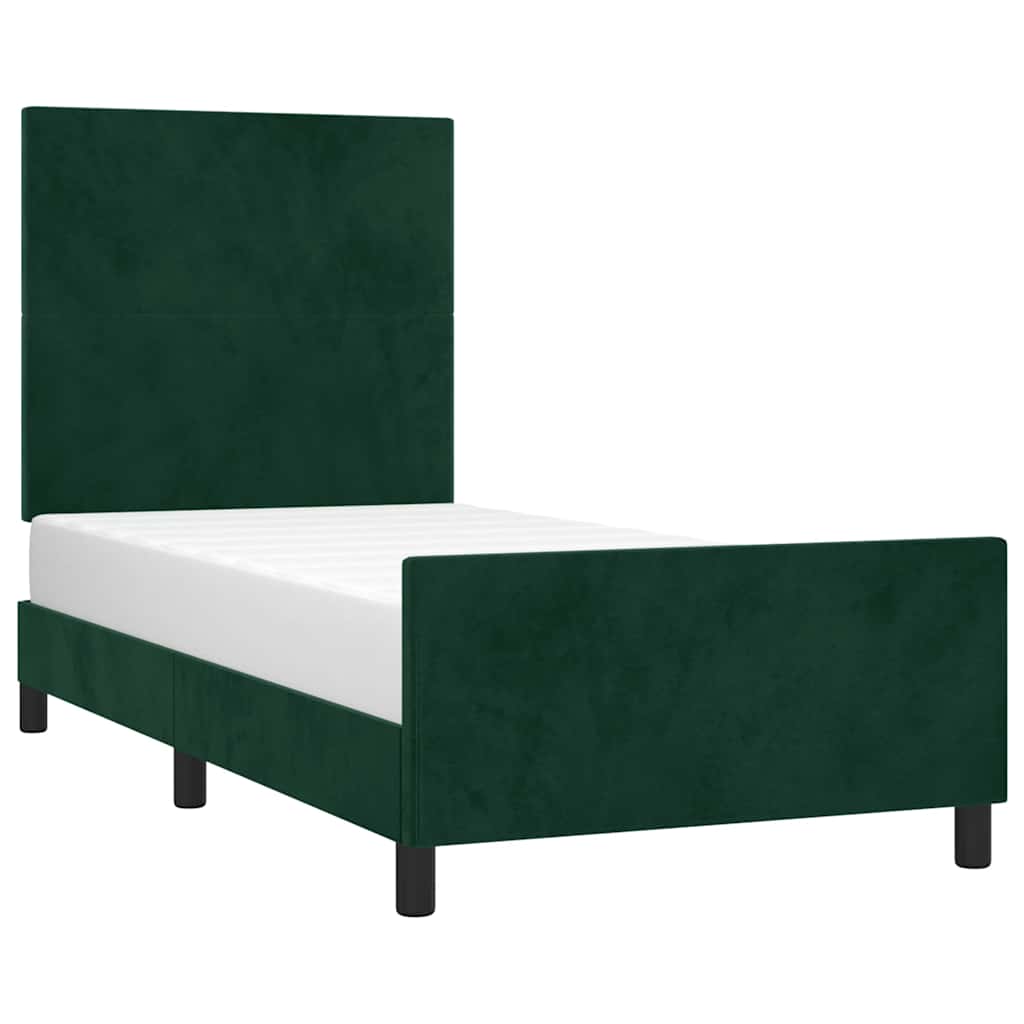Estrutura de cama sem colchão 100x200 cm veludo verde-escuro