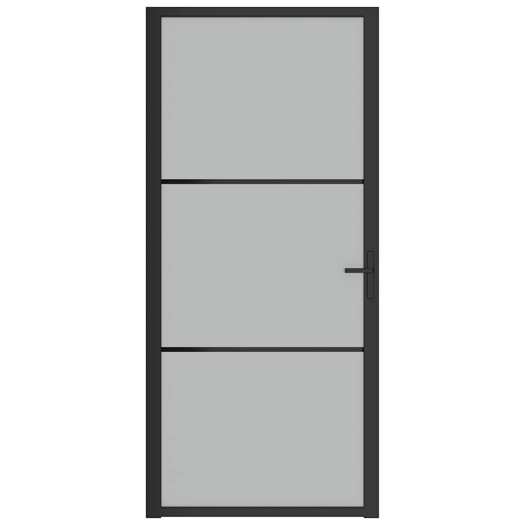 Porta interior 93x201,5 cm vidro fosco e alumínio preto