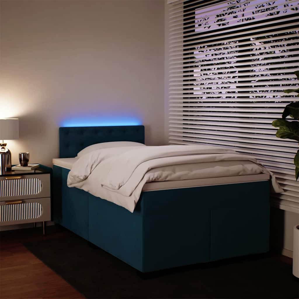 Cama boxspring com colchão 120x200 cm veludo azul