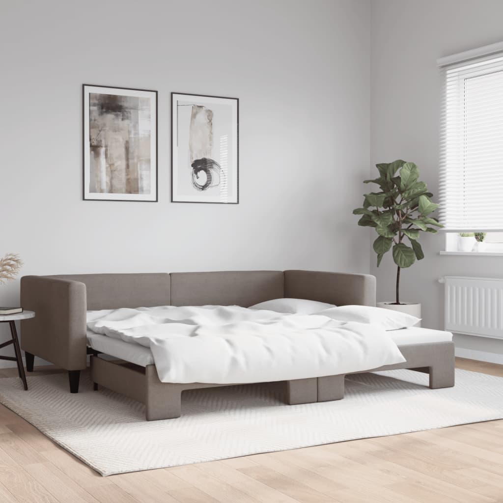 Sofá-cama com gavetão 100x200 cm tecido cinzento-acastanhado
