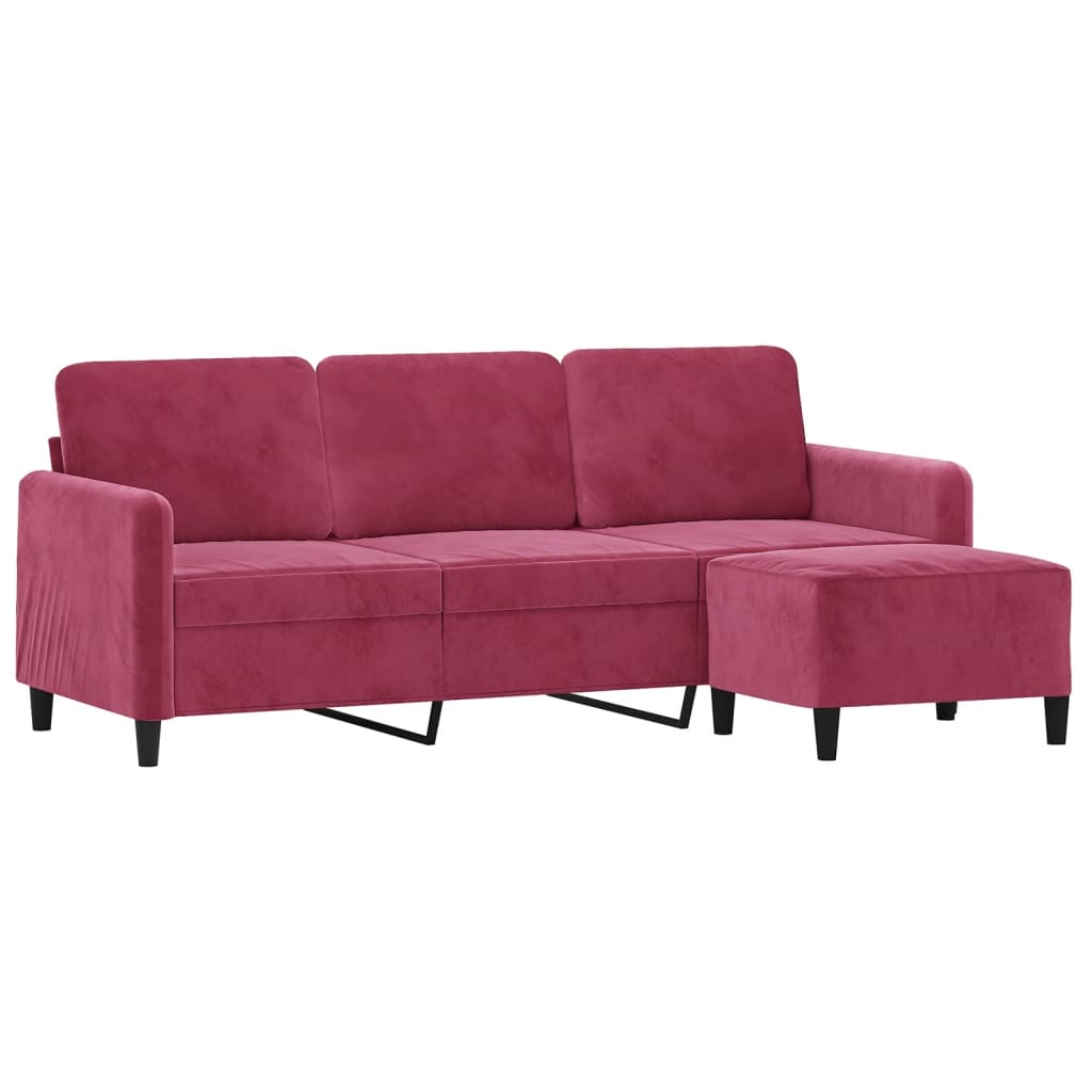 Sofá de 3 lugares com apoio de pés 180 cm veludo vermelho tinto