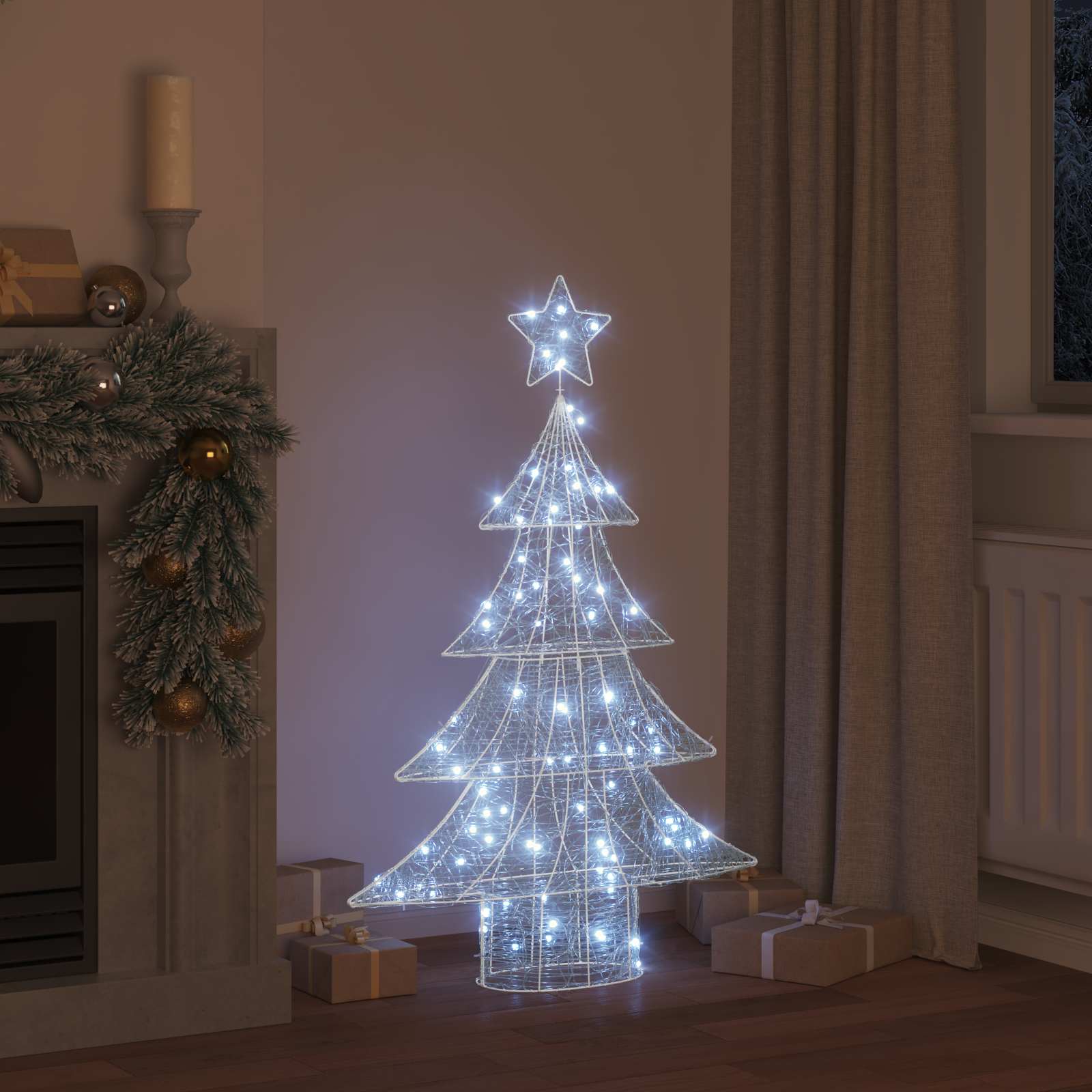 Árvore de natal com 100 leds branco frio 120 cm acrílo