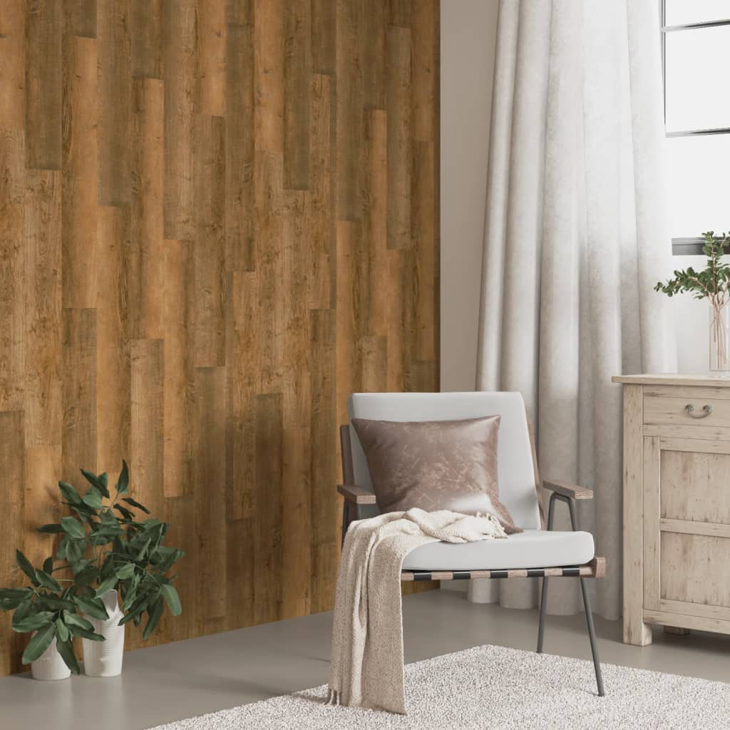 Painel de parede c/ aspeto de madeira 4,12 m² PVC castanho