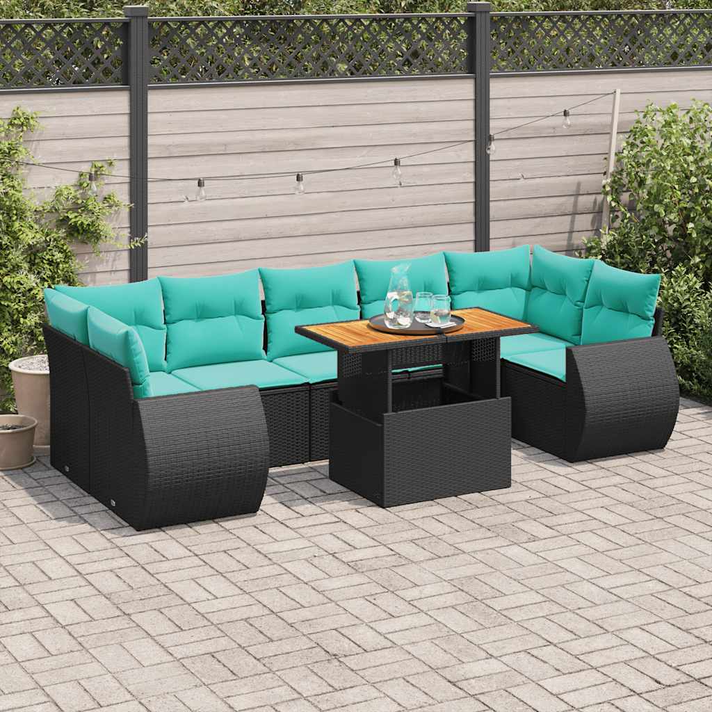 8 Pcs conjunto sofás de jardim com almofadões vime PE preto