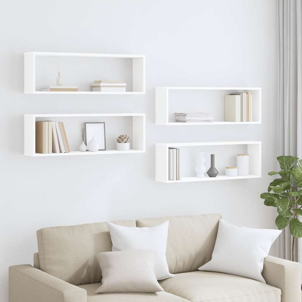 Estantes parede cúbicas 4pcs deriv. madeira 80x15x26,5cm branco