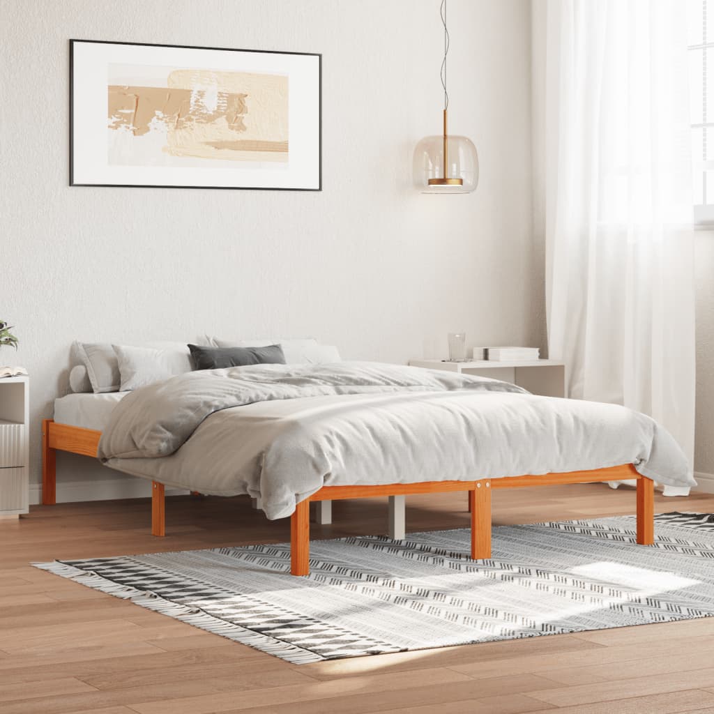 Cama sem colchão 120x190 cm madeira pinho maciça castanho-mel