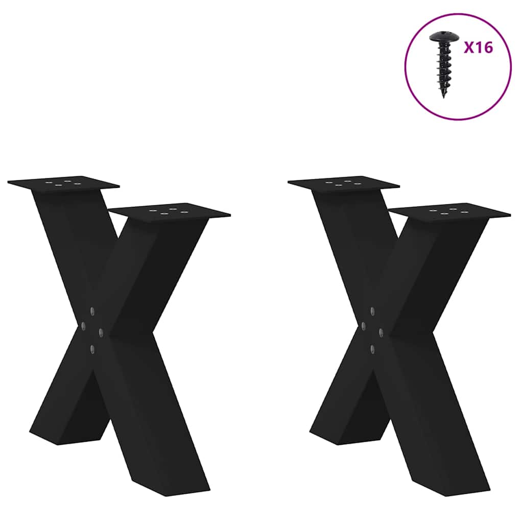 Pés para mesa de centro em formato de x, 2 peças, preto, 50x (42-43) cm, aço