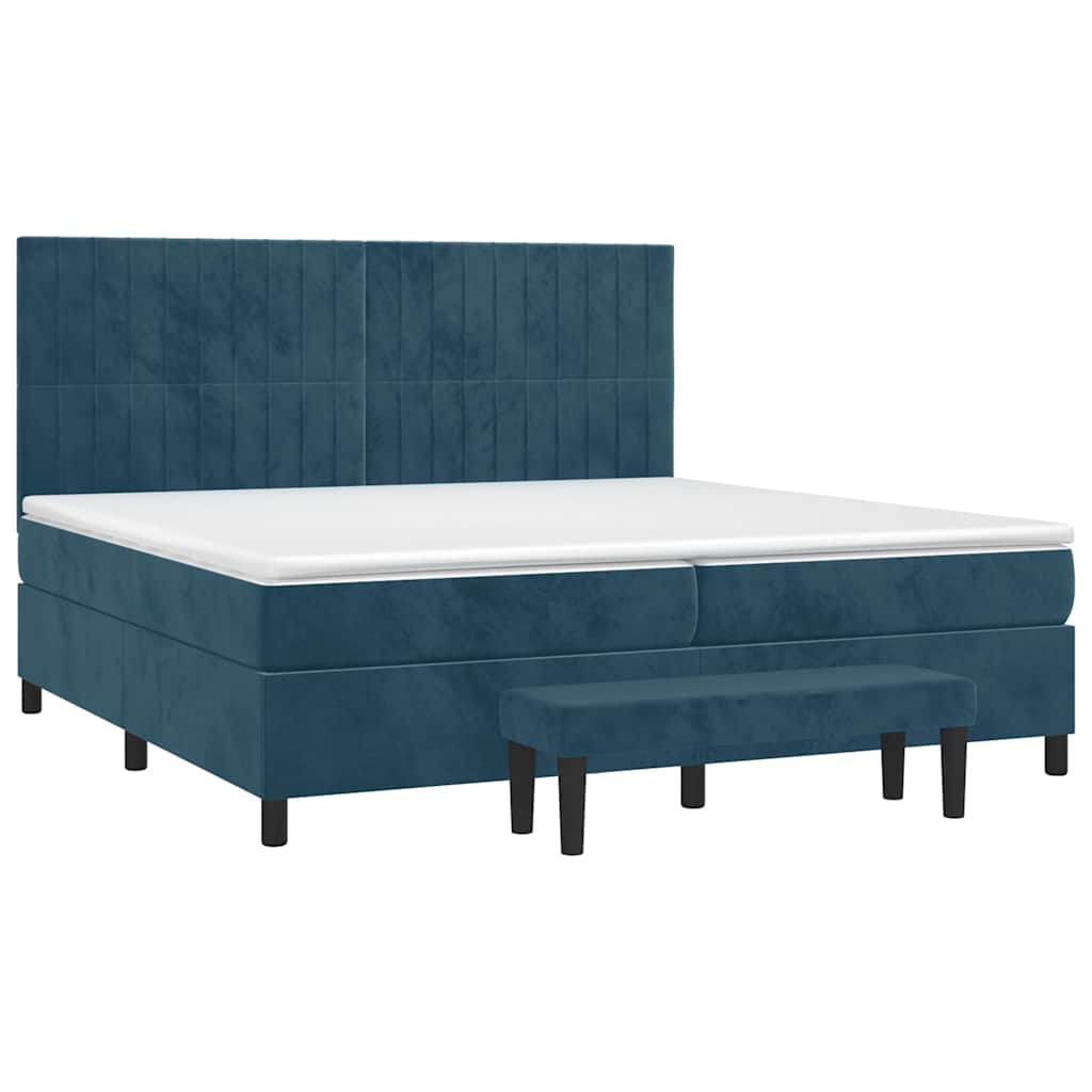 Cama com molas/colchão 200x200 cm veludo azul-escuro