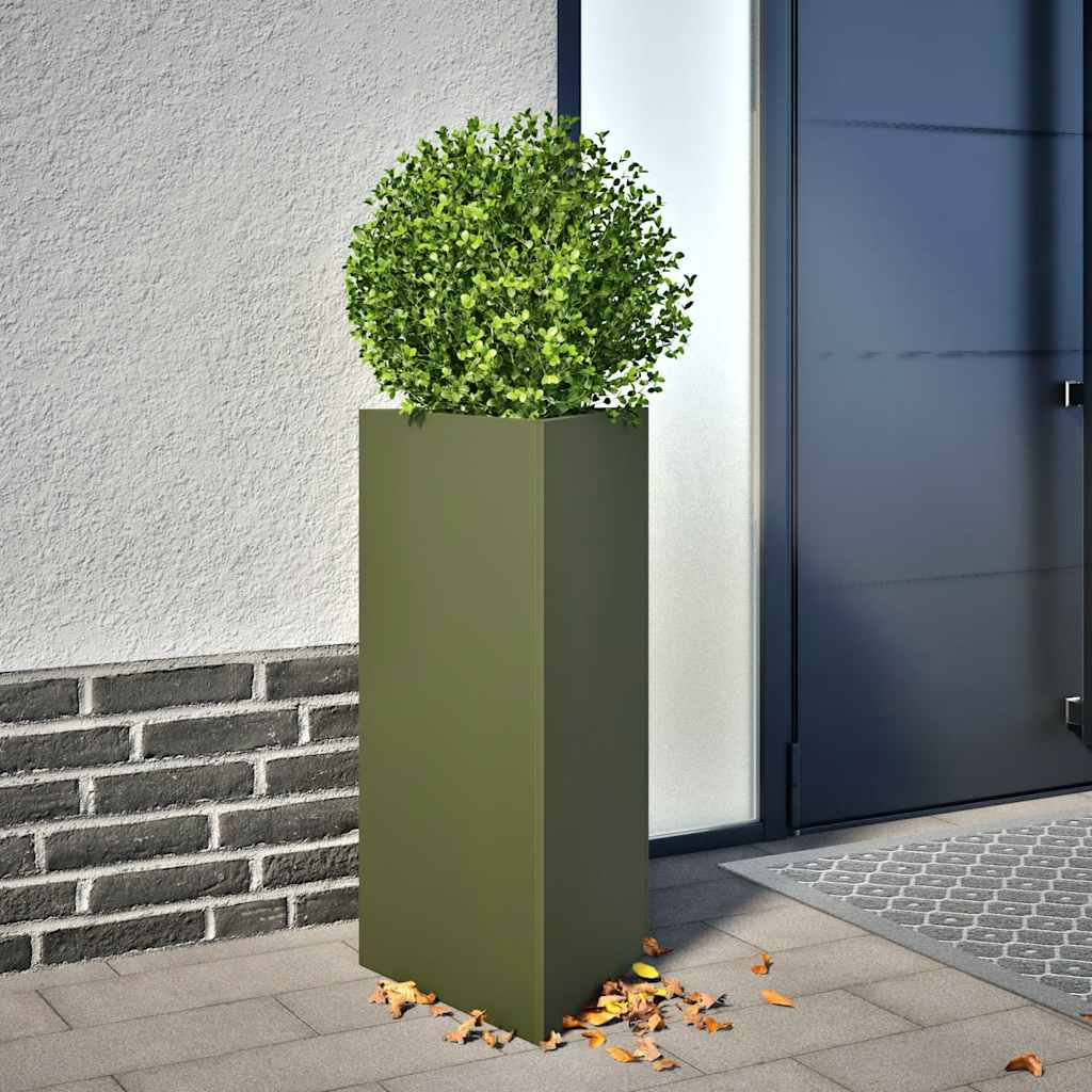 Vaso/floreira triangular 2 pcs 40x34,5x75 cm aço verde-azeitona
