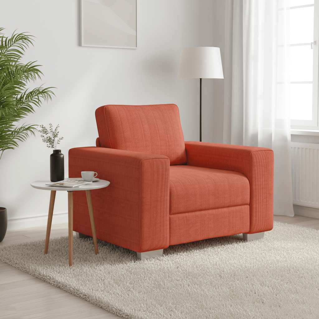 Poltrona 100x77x82 cm tecido corduroy laranja vermelho