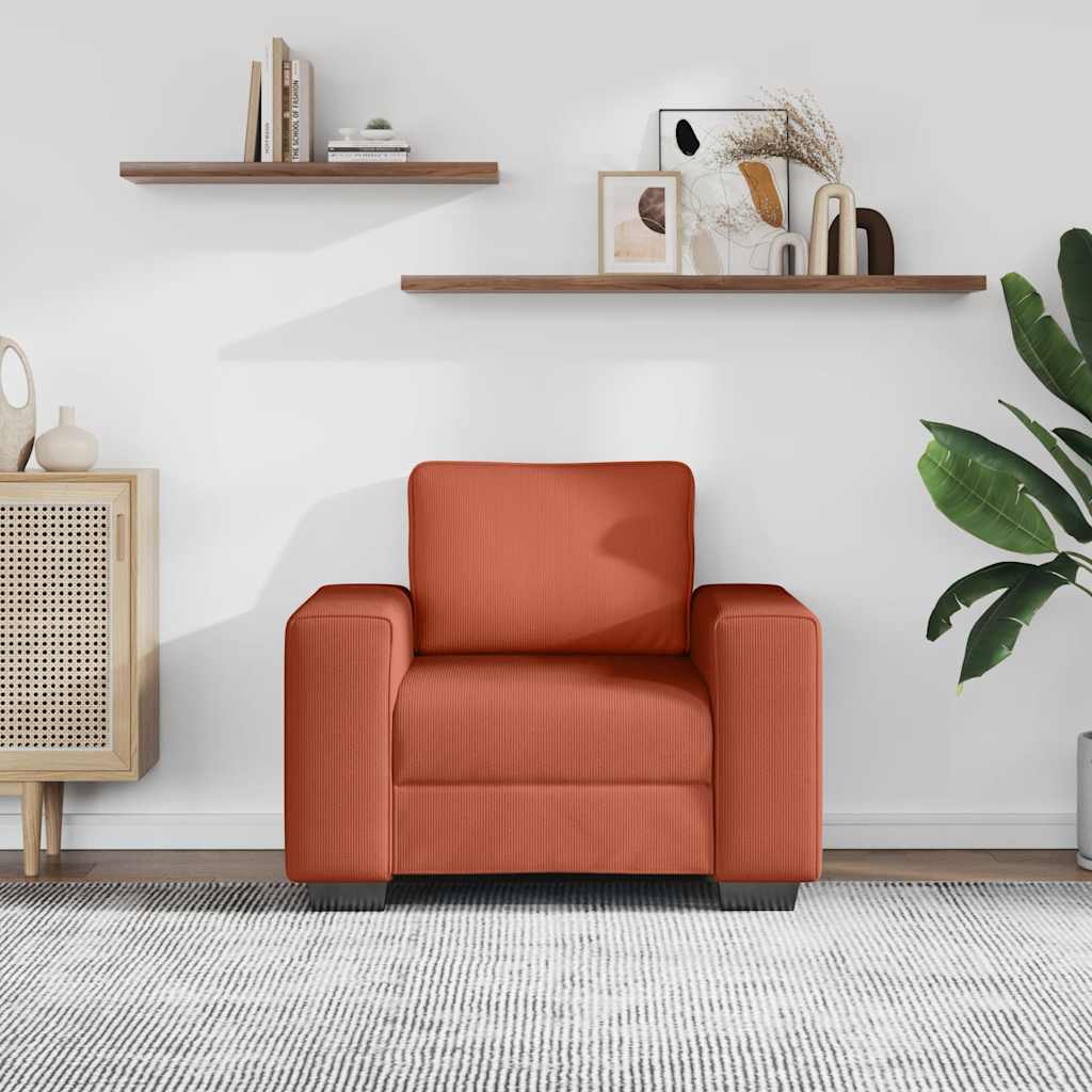 Poltrona 100x77x82 cm tecido corduroy laranja vermelho