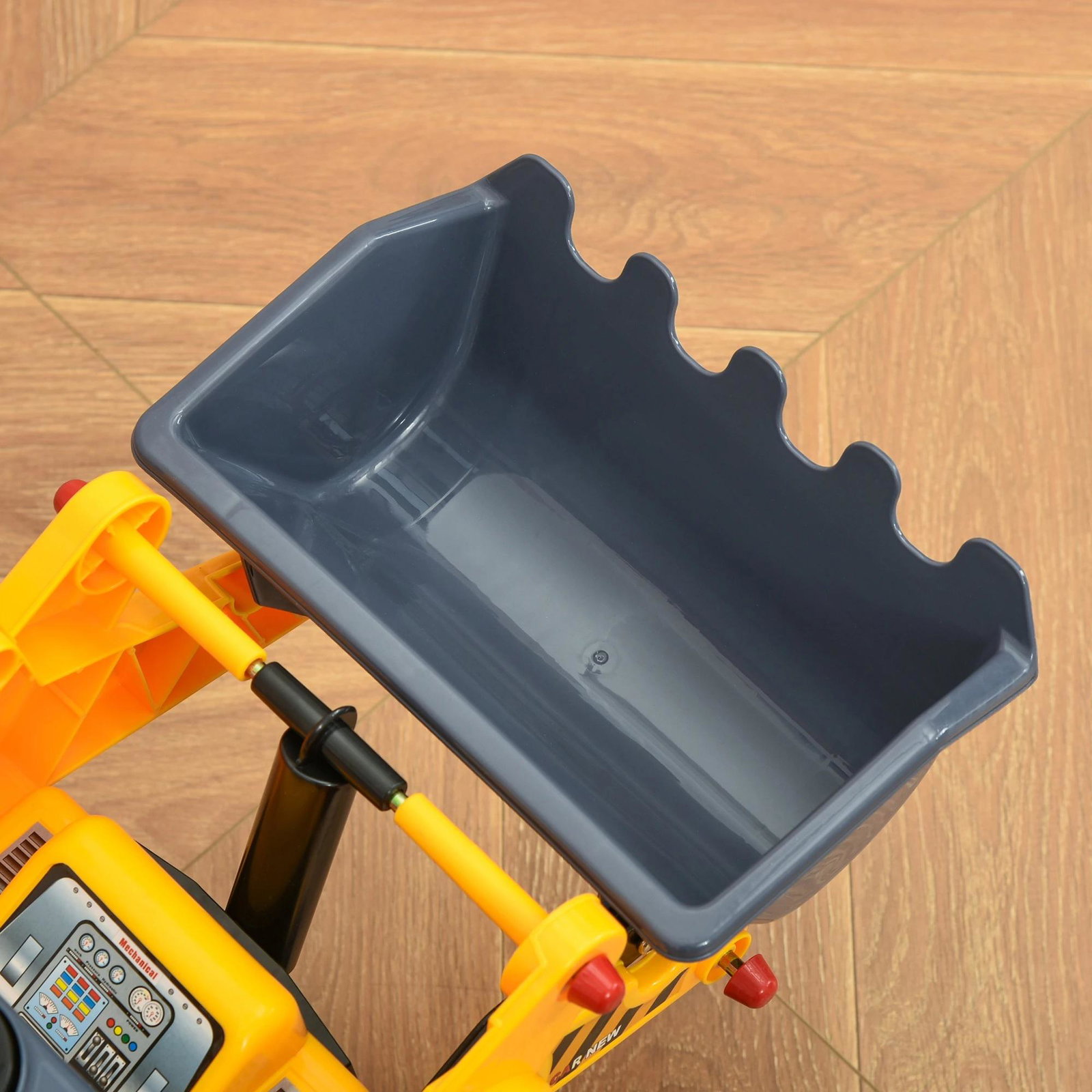 Trator sem pedais para crianças de 2-3 anos com pá escavadora espaço de armazenamento oculto volante e buzina 70x26x37cm amarelo