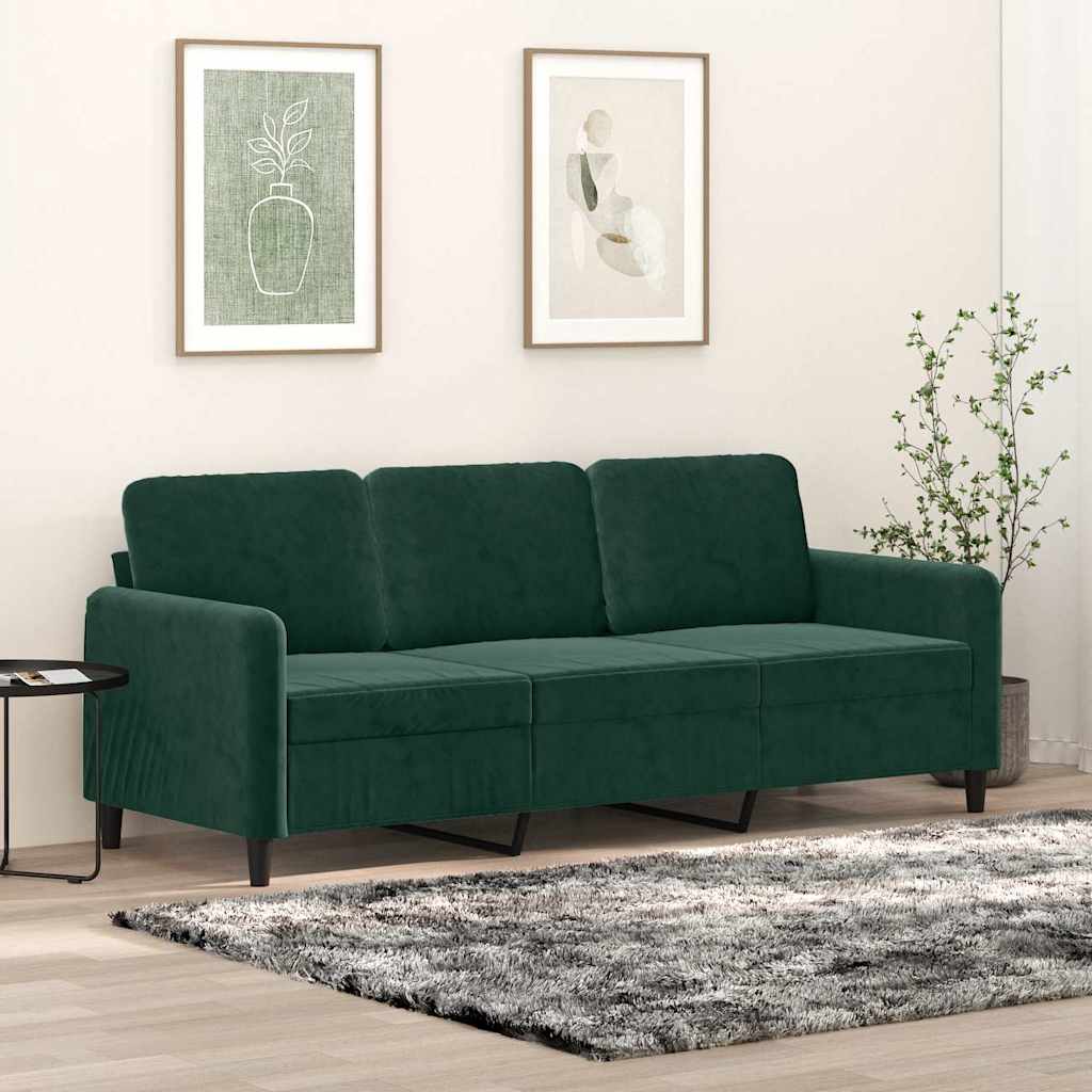 Sofá de 3 lugares 180 cm veludo verde-escuro