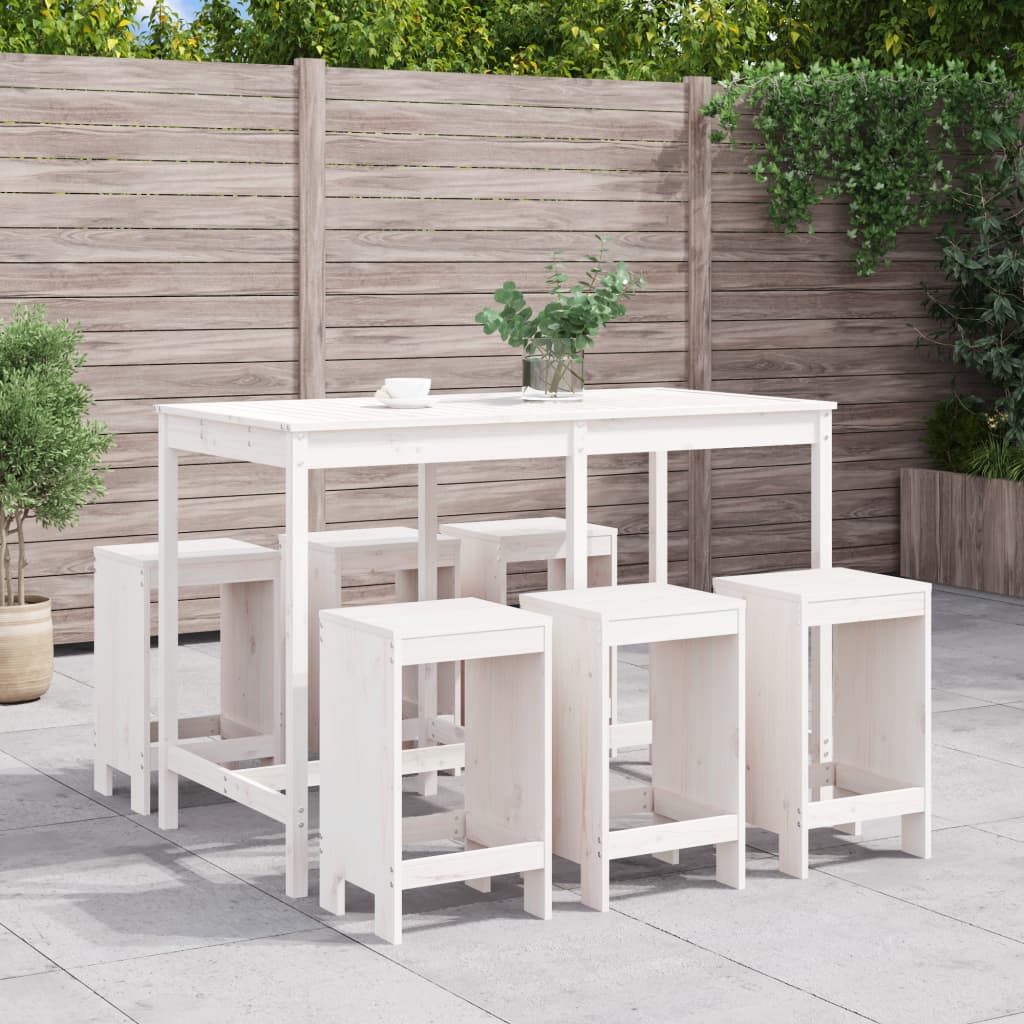 7 Pcs conjunto de bar para jardim pinho maciço branco