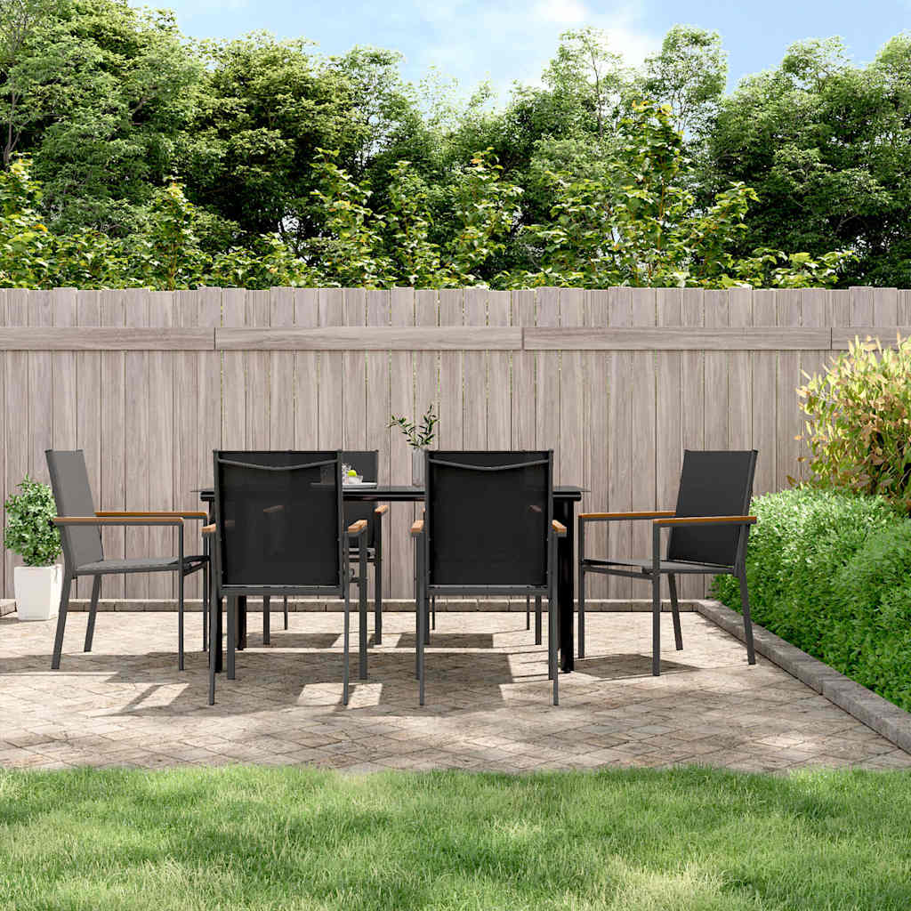 7 Pcs conjunto de jantar para jardim textilene e aço preto