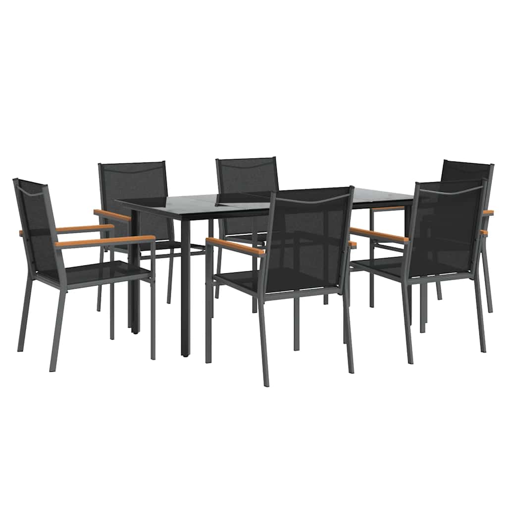 7 Pcs conjunto de jantar para jardim textilene e aço preto