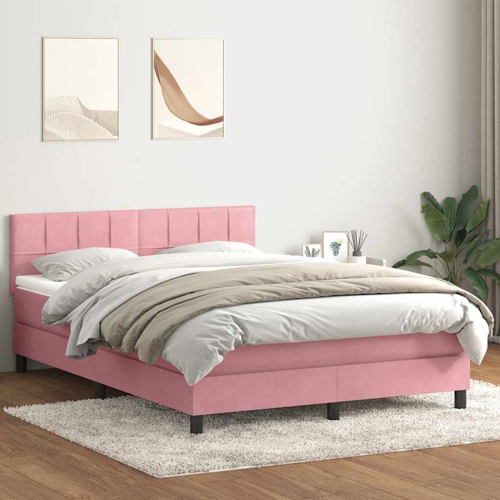 Cama box spring com colchão 160x210 cm veludo rosa