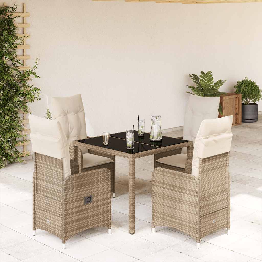 5 Pcs conjunto de bistrô para jardim c/ almofadões vime PE bege