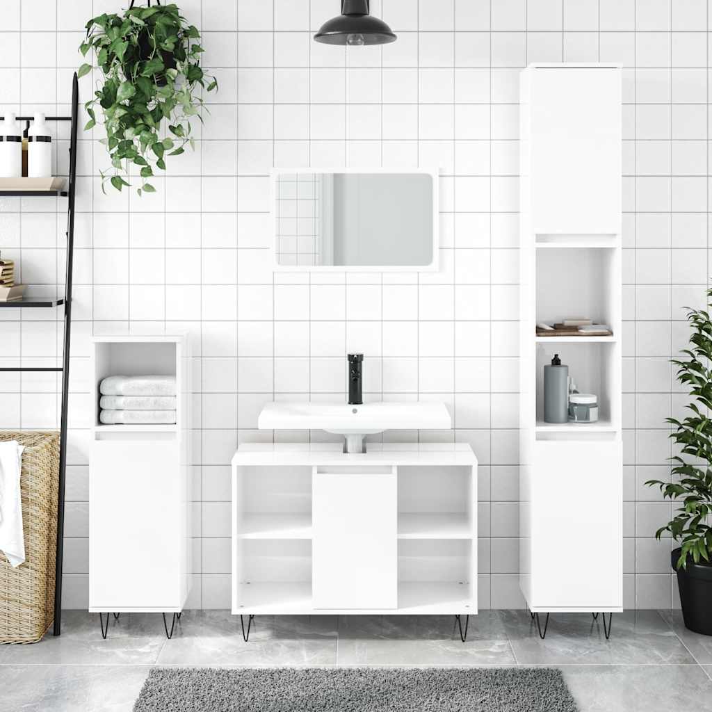 Armário wc 80x33x60 cm derivados de madeira branco brilhante