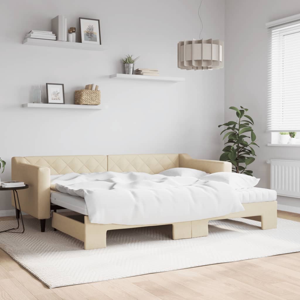 Sofá-cama c/ gavetão e colchões 90x200 cm tecido cor creme