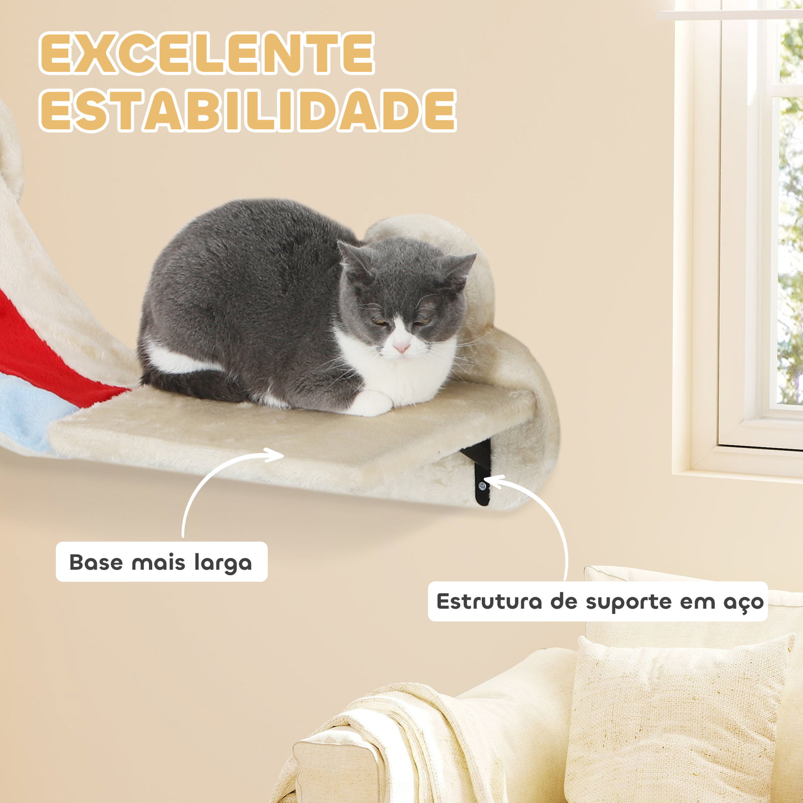 Conjunto de prateleiras de escalada para gatos de 6 peças com rede plataformas escadas tábua de arranhar e poste de sisal bege