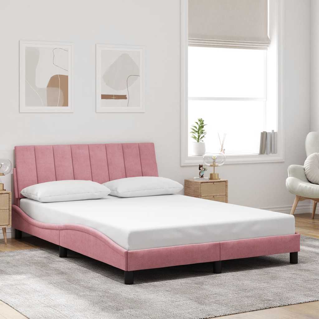 Estrutura de cama sem colchão hanko 140x200 cm veludo rosa