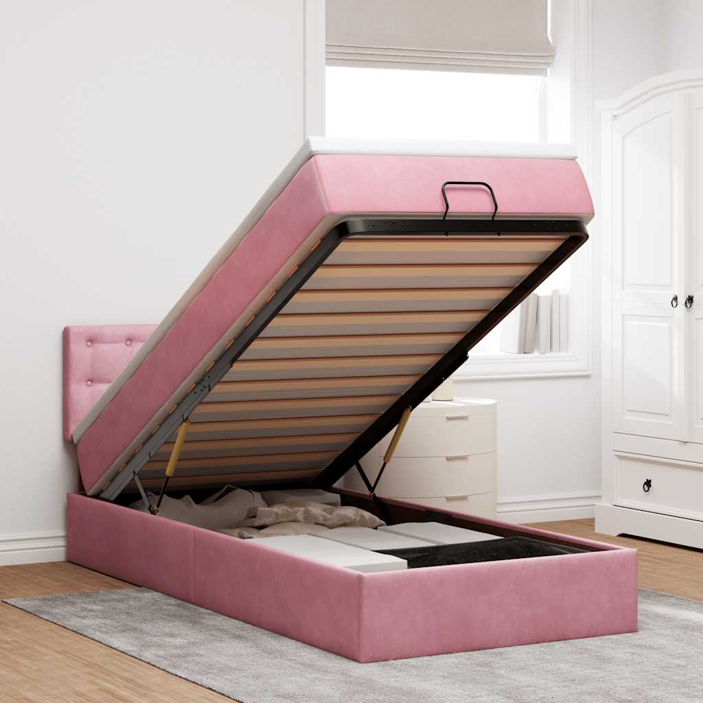 Estrutura de cama otomana com colchão 80x200 cm veludo rosa