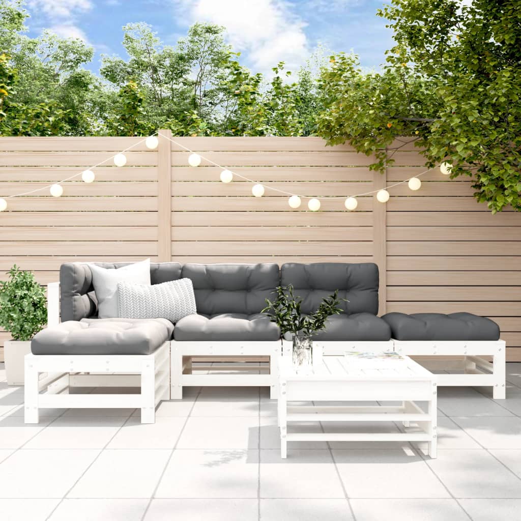 6 Pcs conjunto lounge de jardim pinho maciço branco