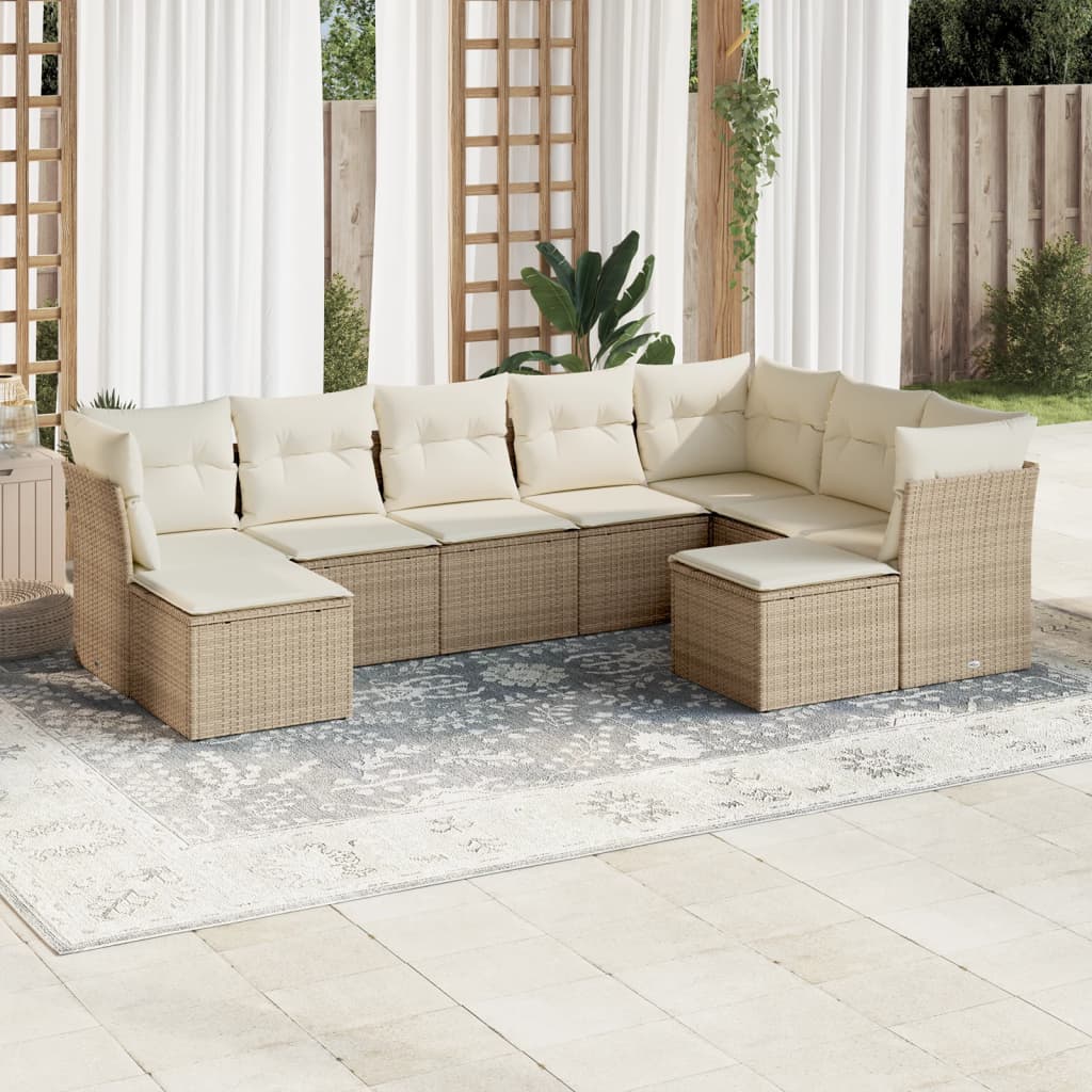 9 Pcs conjunto de sofás p/ jardim com almofadões vime PE bege