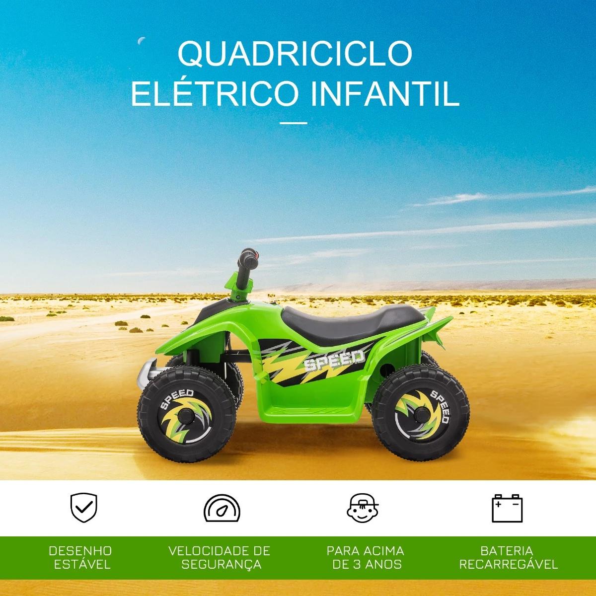 Quadriciclo Elétrico para Crianças de 18-36 Meses Quadriciclo a Bateria 6V com Avance e Retrocesso 72x40x45,5cm Verde
