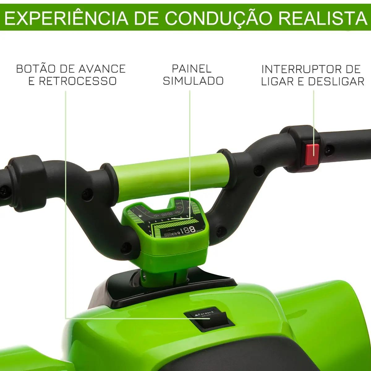 Quadriciclo Elétrico para Crianças de 18-36 Meses Quadriciclo a Bateria 6V com Avance e Retrocesso 72x40x45,5cm Verde