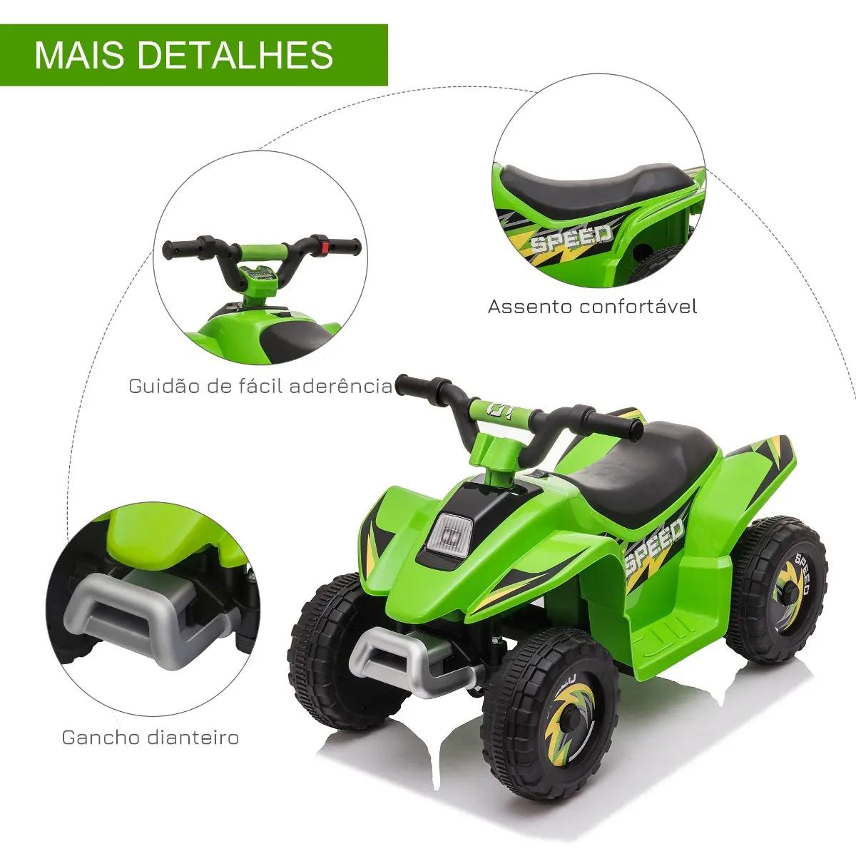 Quadriciclo Elétrico para Crianças de 18-36 Meses Quadriciclo a Bateria 6V com Avance e Retrocesso 72x40x45,5cm Verde