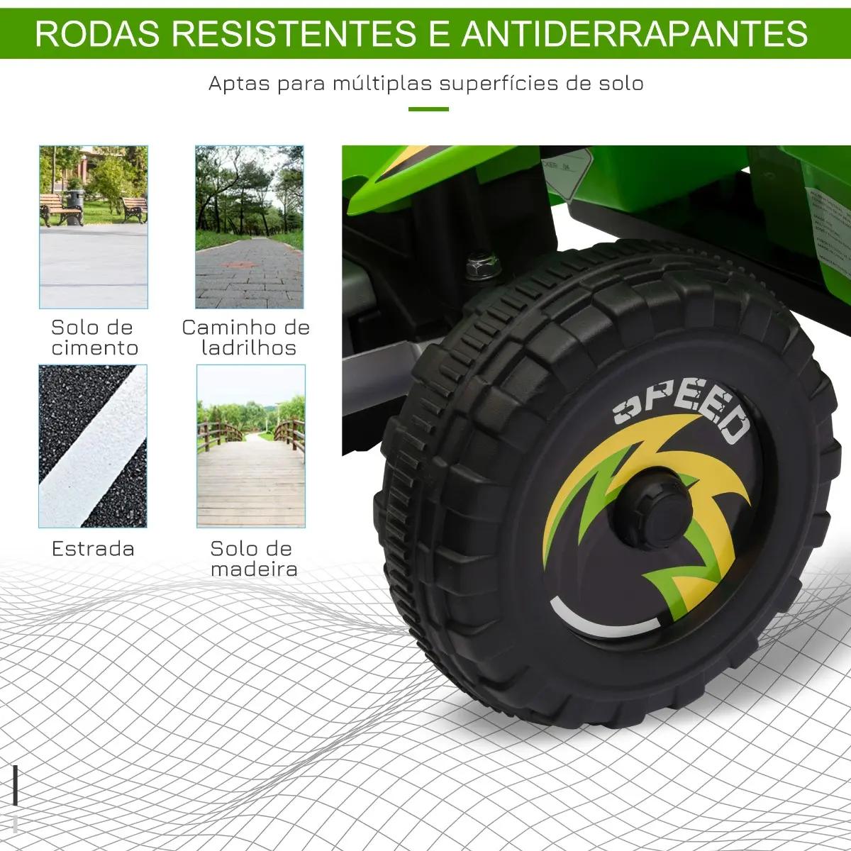 Quadriciclo Elétrico para Crianças de 18-36 Meses Quadriciclo a Bateria 6V com Avance e Retrocesso 72x40x45,5cm Verde